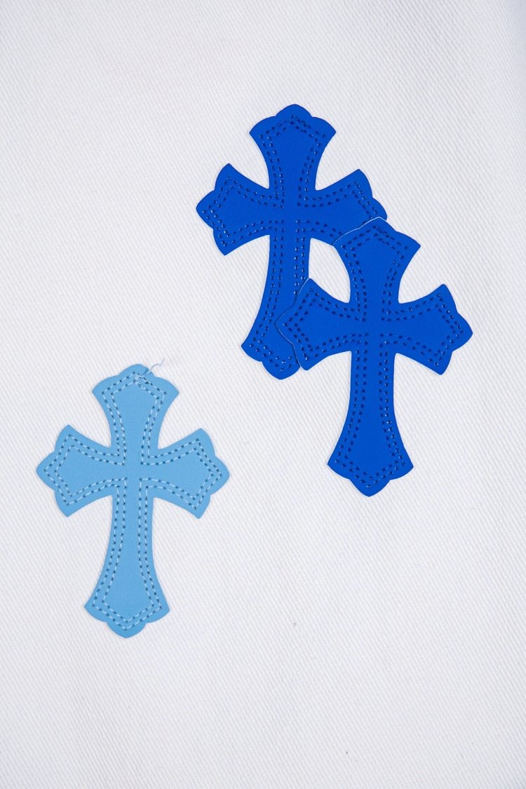 Chrome Hearts Cross White Blue Label Leather Jeans Pants