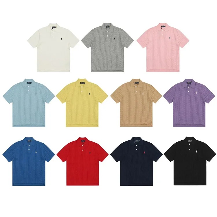 Horse label POLO lapel knitted short-sleeved small twist lapel T-shirt