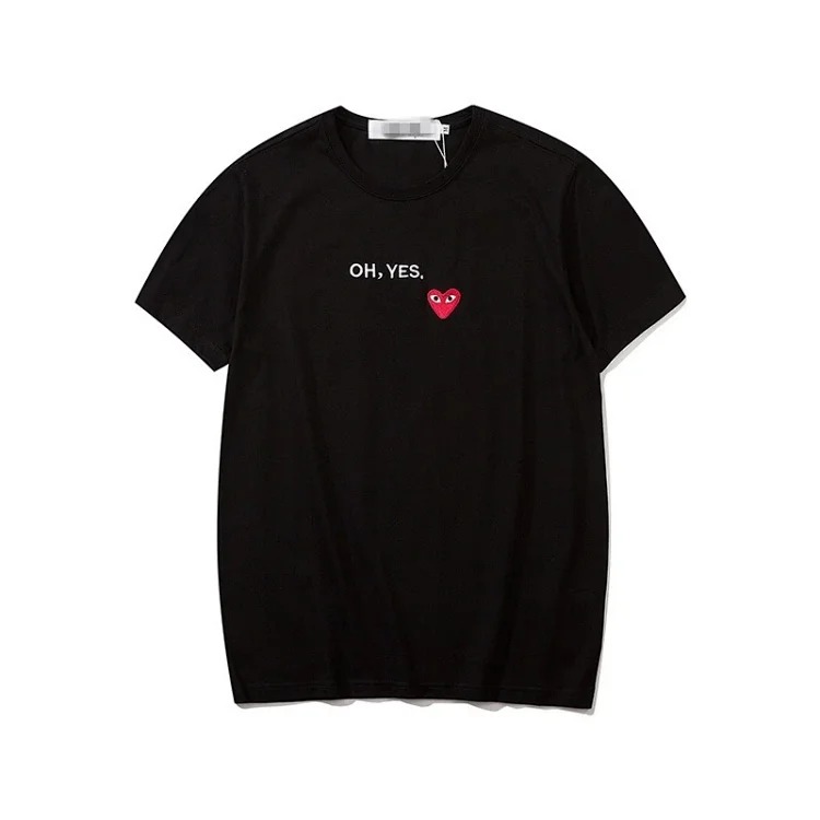 plaLove embroidered short-sleeved pure cotton red heart eyes couple T-shirt