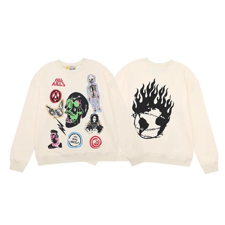 Distressed brain print casual loose hooded sweatshirt for men and women