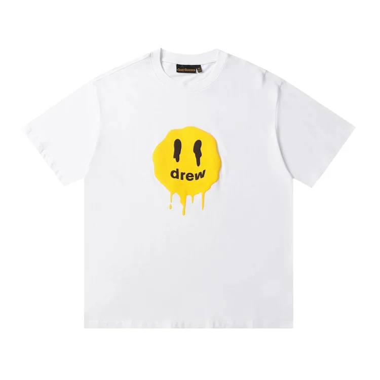 DREW HUOSE Summer classic Justin Bieber matching smiley face pattern round neck versatile T-shirt for couples
