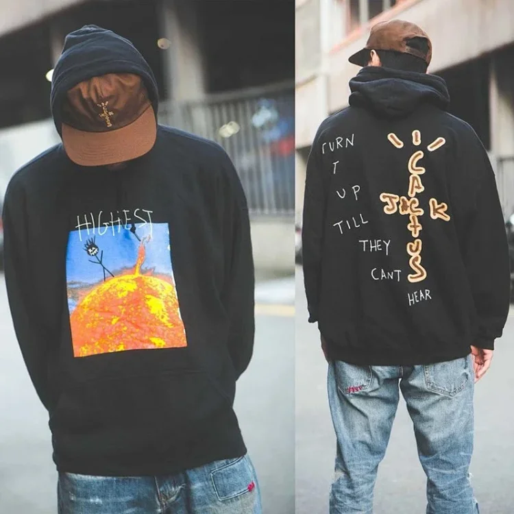 European and American trendy brand Travis Scott Sun Stickman Foamed Velvet Hoodie Sweatshirt Men's and Women's Jacket