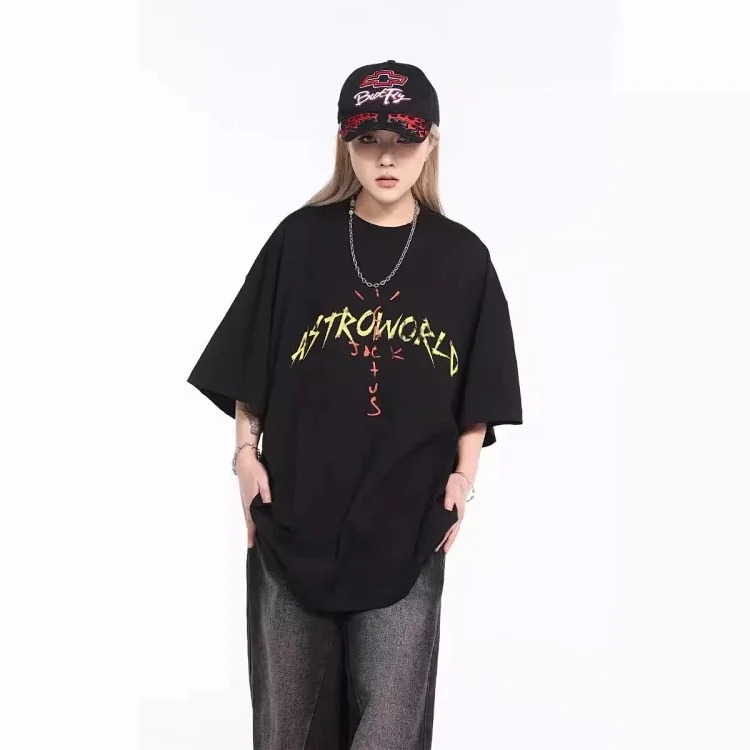 TRAVIS SCOTT CACTUS JACK album peripheral commemorative T-shirt simple letter print round neck short sleeves