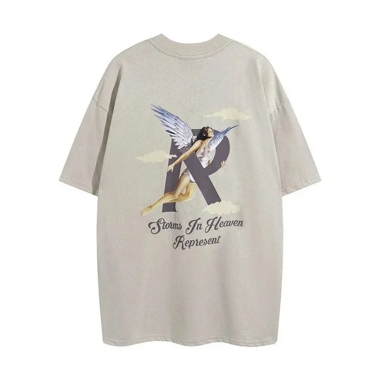 Angel Print Casual Sports Shorts Round Neck Short Sleeve T-Shirt