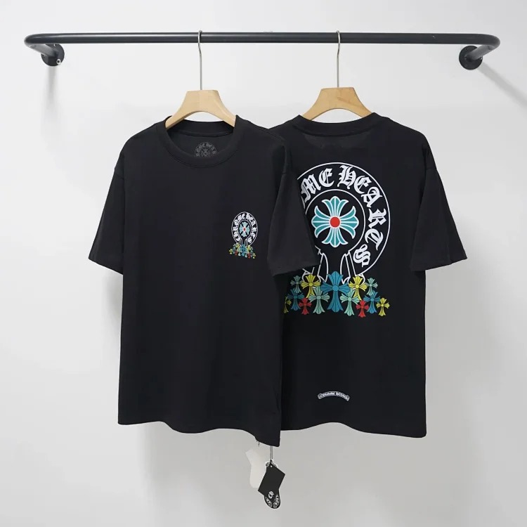 CH cross print round neck cotton men's trendy T-shirt