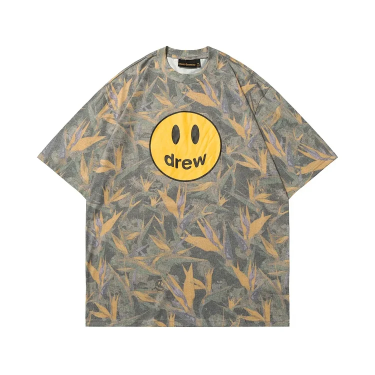 DREW HUOSE Summer classic Justin Bieber matching smiley face pattern round neck versatile T-shirt for couples