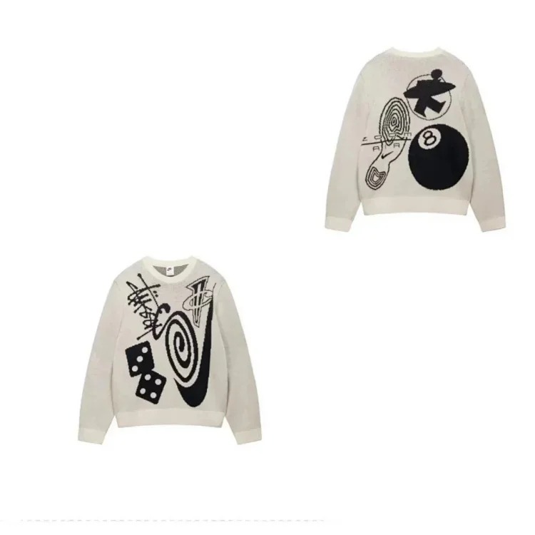 S letter series mosquito repellent jacquard logo solid color crew neck sweater