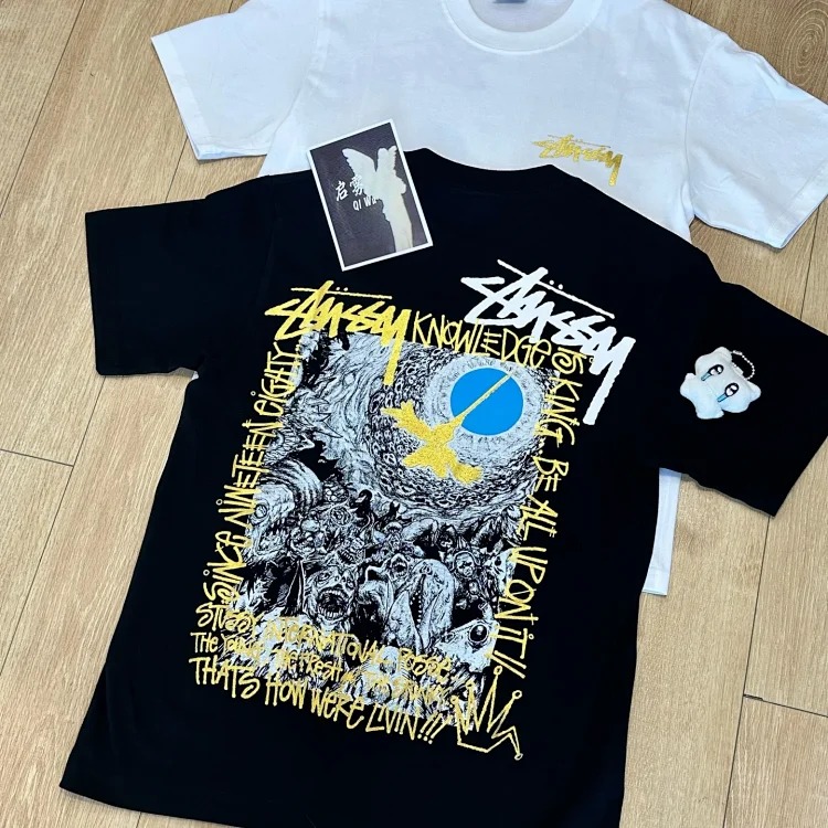 Qiwujia Stussy Crow Is Coming Luminous Fluorescent Short-sleeved Cleanfit Popular 260g Heavy T-Shirt