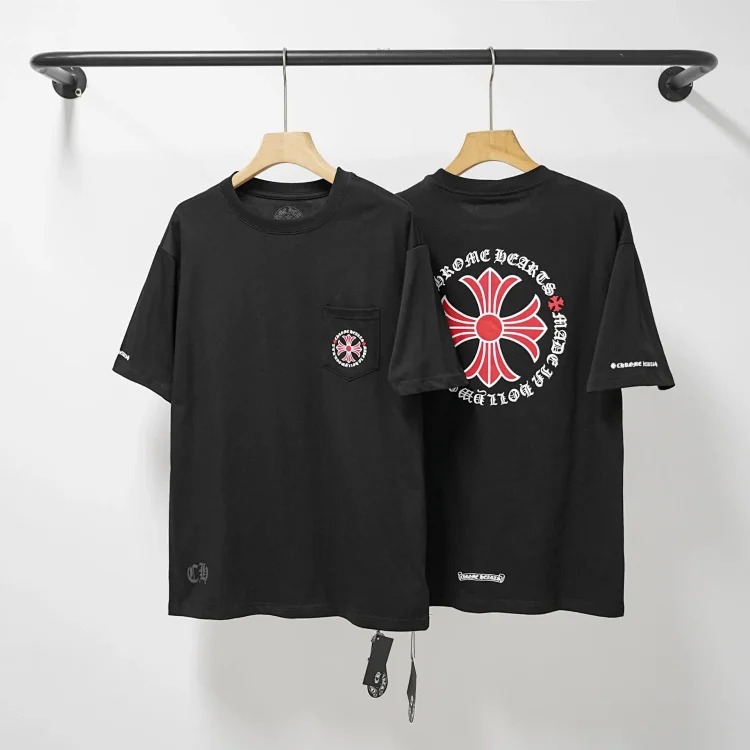 CH cross print round neck cotton men's trendy T-shirt