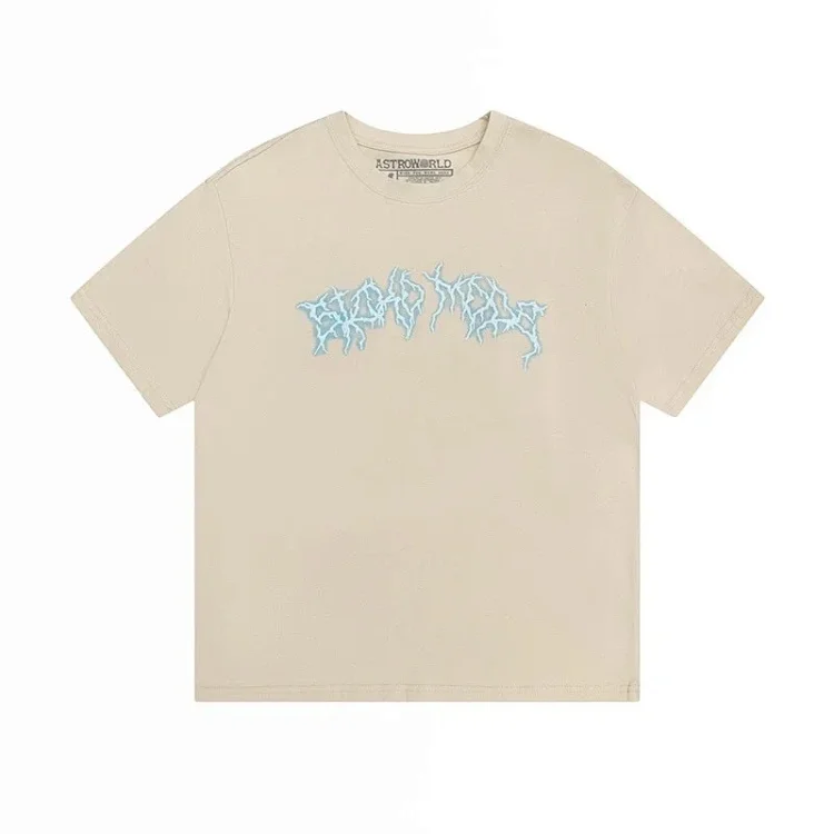 Travis Scott Astroworld letter lightning foam print American trendy brand short-sleeved T-shirt couple summer