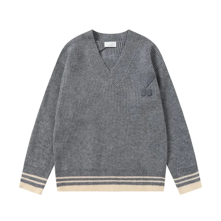 Love embroidered knitted sweater casual loose and versatile couple style