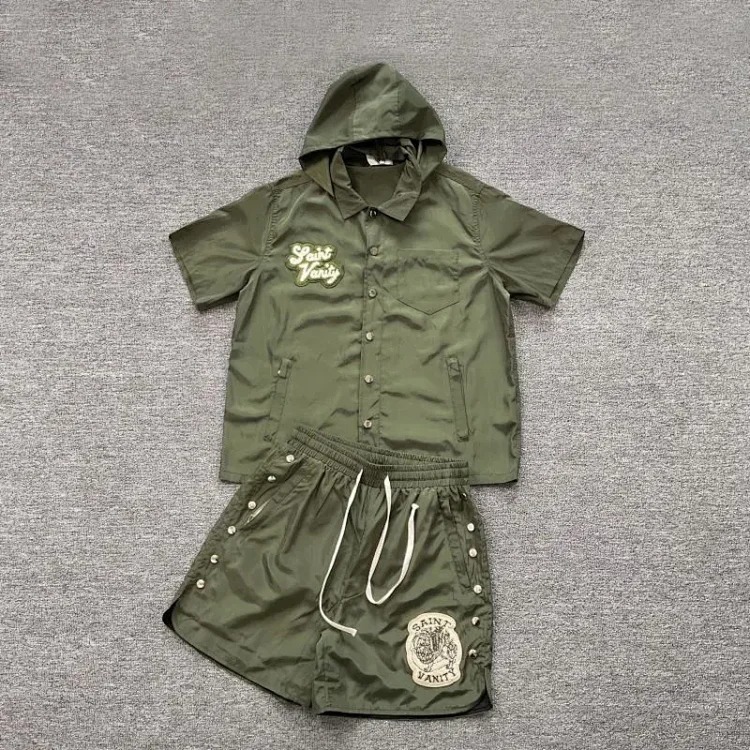 Saint letter towel embroidered hooded short-sleeved shirt casual shorts suit