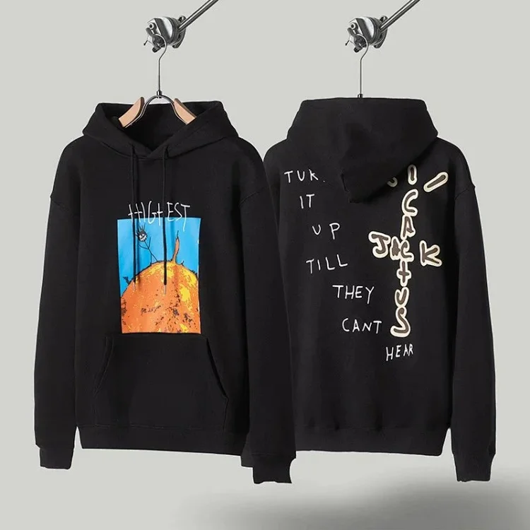 European and American trendy brand Travis Scott Sun Stickman Foamed Velvet Hoodie Sweatshirt Men's and Women's Jacket