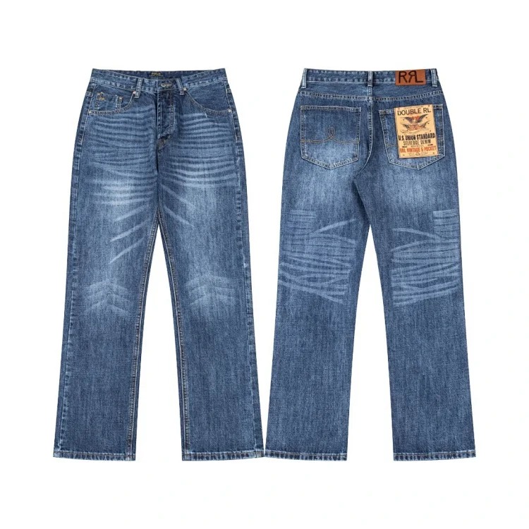 Scannable high version of Raff Ralph Lauren spring and summer new retro patch blue washed straight loose jeans couple style