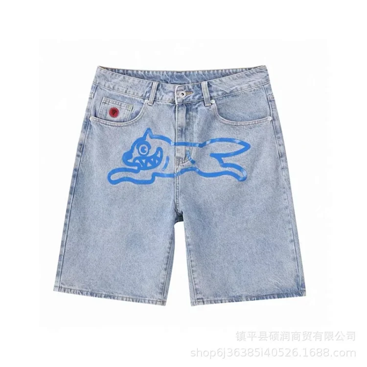American high street fashion brand flying dog print unisex denim trousers