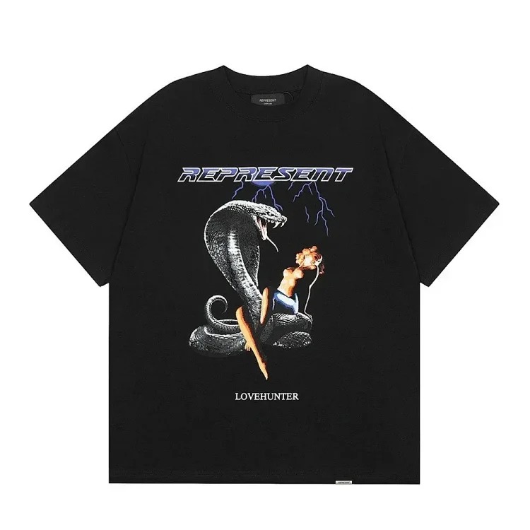 Letter print retro men's and women's couple round neck loose short-sleeved T-shirt
