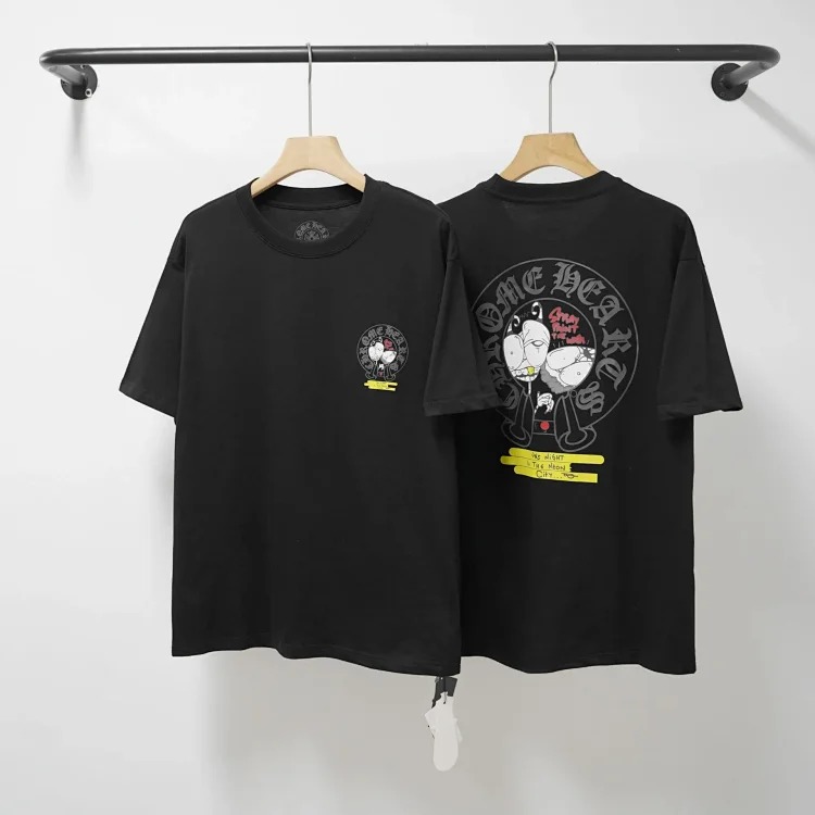 CH cross print round neck cotton men's trendy T-shirt