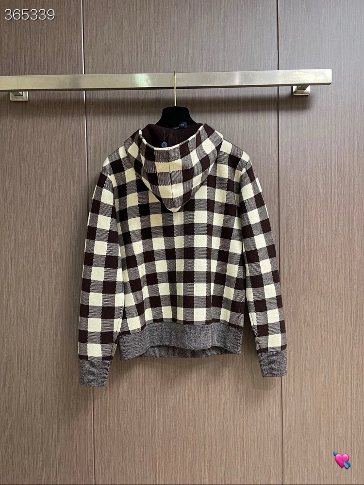 Louis Vuitton2026 New Men's Fashion Casual Letter Embroidery Color blocked Grid Knitted Hoodie