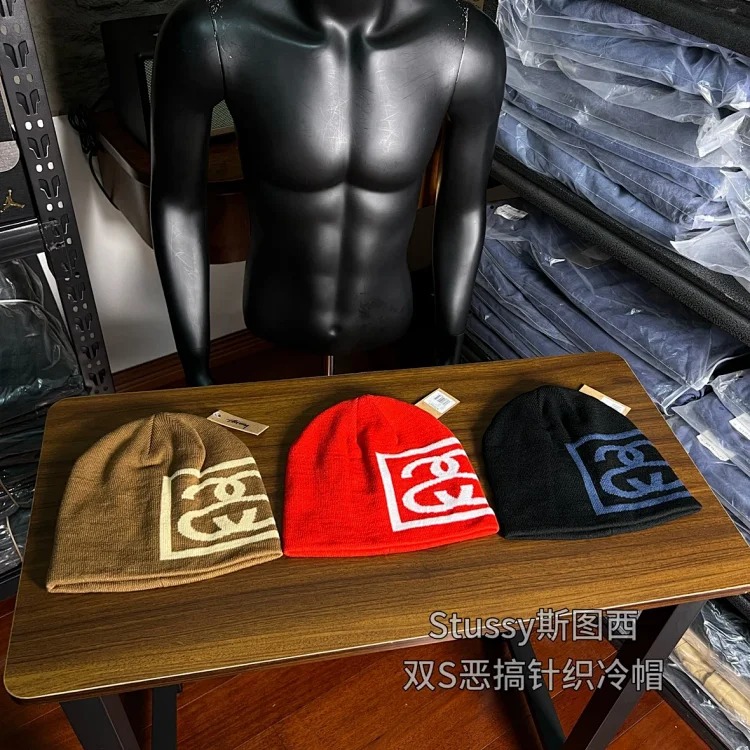 Stussy SS25 Stussy Double S Spoof Knitted Cold Hat Original Order, Three Colors Sweater