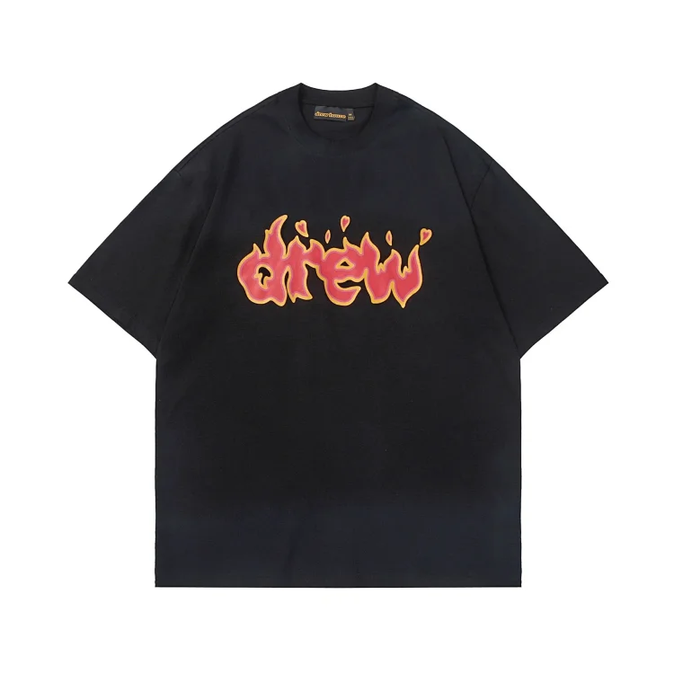 DREW HUOSE Summer classic Justin Bieber matching smiley face pattern round neck versatile T-shirt for couples