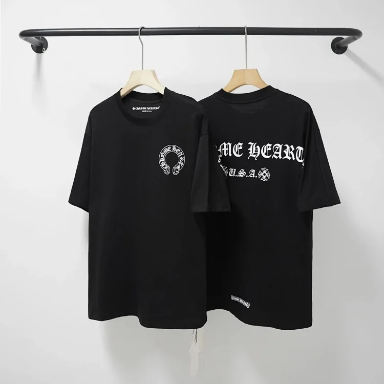 CH cross print round neck cotton men's trendy T-shirt