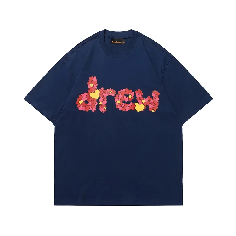 DREW HUOSE Summer classic Justin Bieber matching smiley face pattern round neck versatile T-shirt for couples