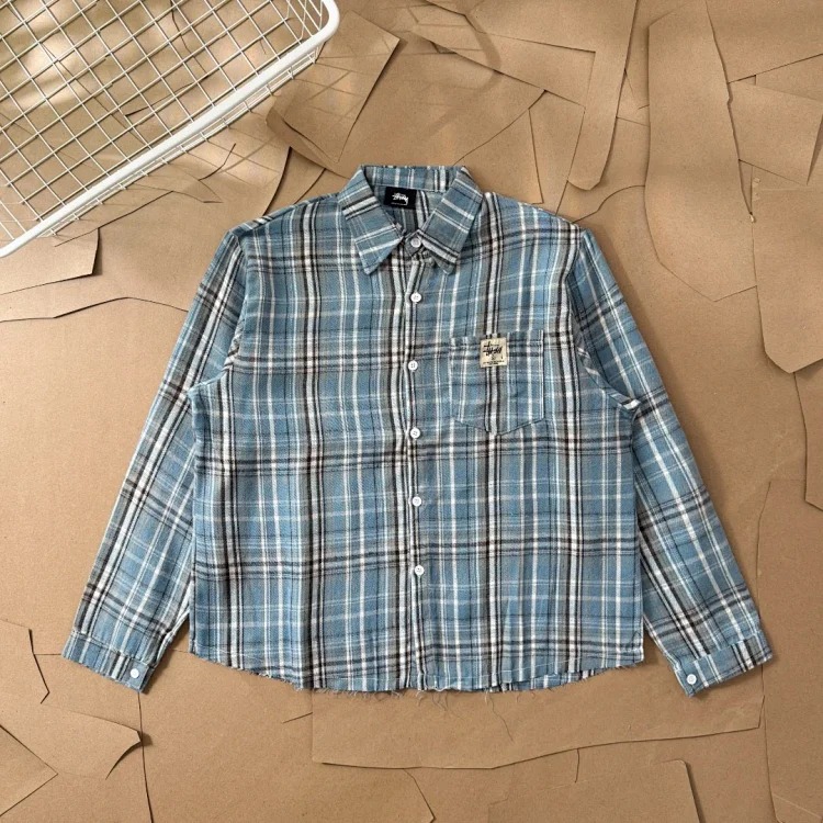 25SS Stussy Retro Series Spring and Summer Lightweight Classic Plaid Shirt Unisex Long-sleeved