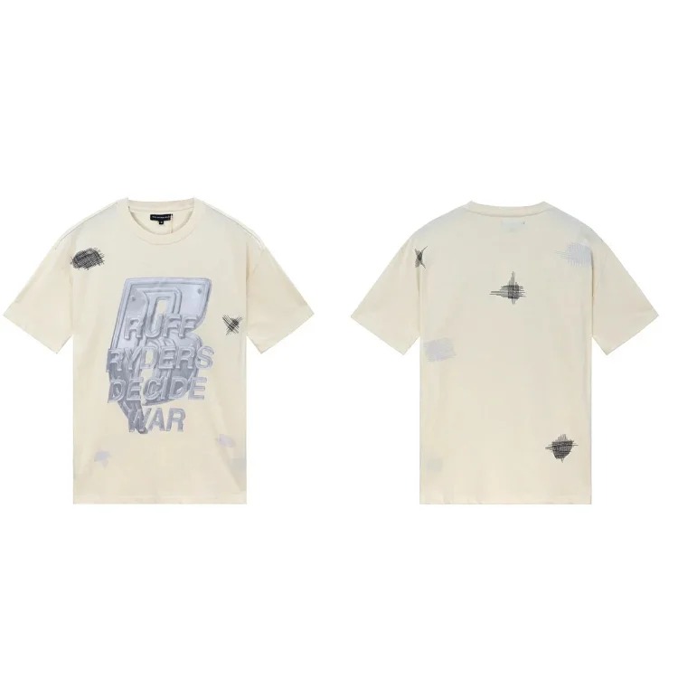 Washed printed loose men's short-sleeved t-shirt American top