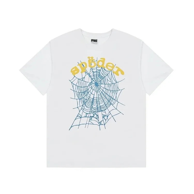 Spider web print summer loose and trendy short-sleeved T-shirt for men and women couples