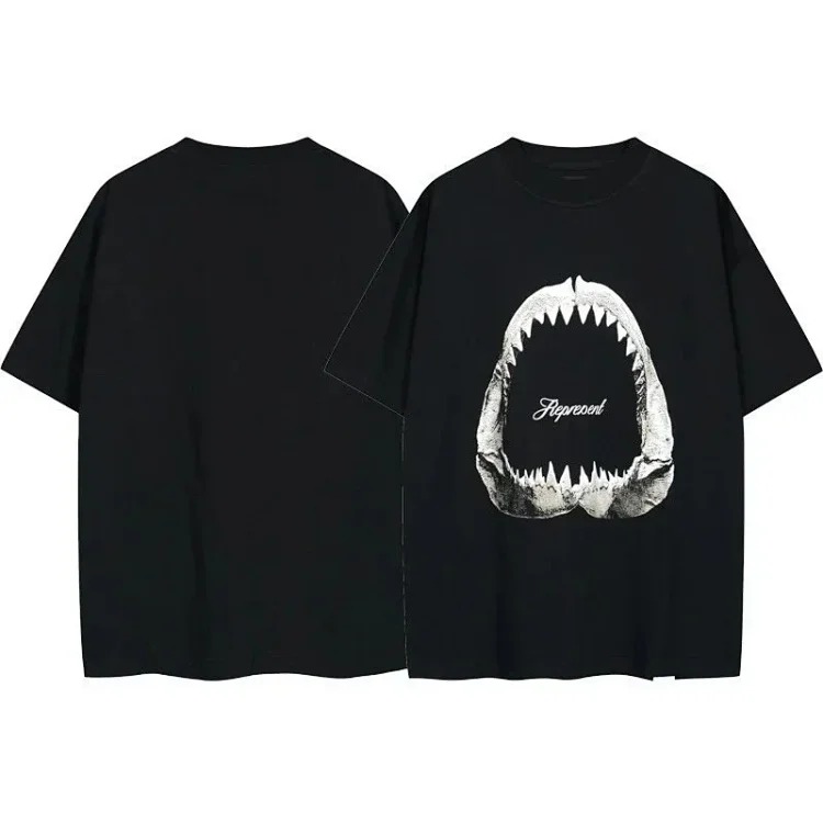 Letter print retro men's and women's couple round neck loose short-sleeved T-shirt