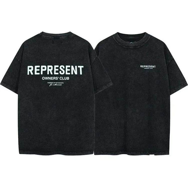 Letter print retro men's and women's couple round neck loose short-sleeved T-shirt