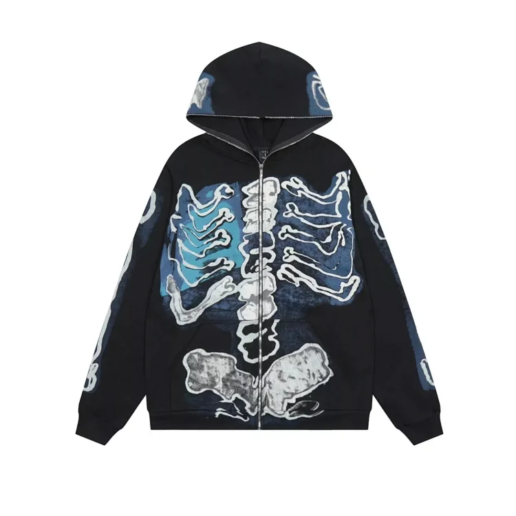 Travis Scott Skeleton Skeleton Velvet Hooded Sweatshirt for Cardigan Jacket