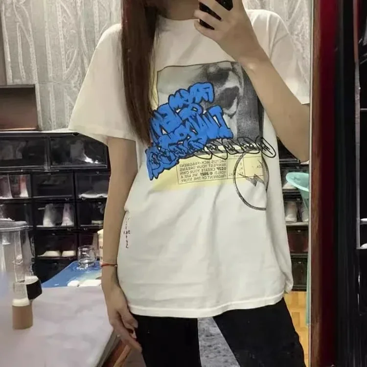 2024 new heavyweight Travis Scott Cactus Jack letter foam short-sleeved T-shirt tee for men and women