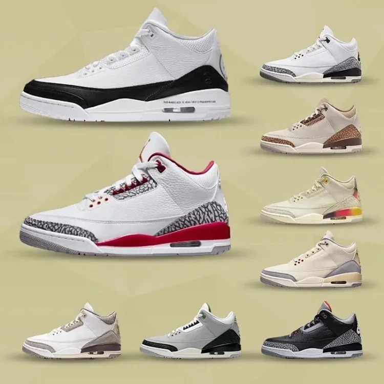 Jordan AJ3 Mid-range Hiroshi Fujiwara Black and White Cardinal White Wine Red White Cement