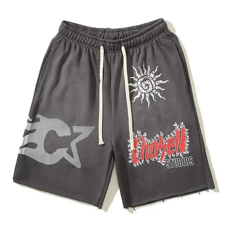 Travis Scott CHARACTER Cartoon Print Casual Loose Sports Terry Shorts Three-quarter Pants for