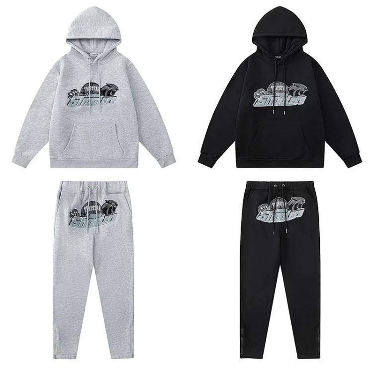 Gradient letter tiger head embroidery hooded sweatshirt + long pants sports suit
