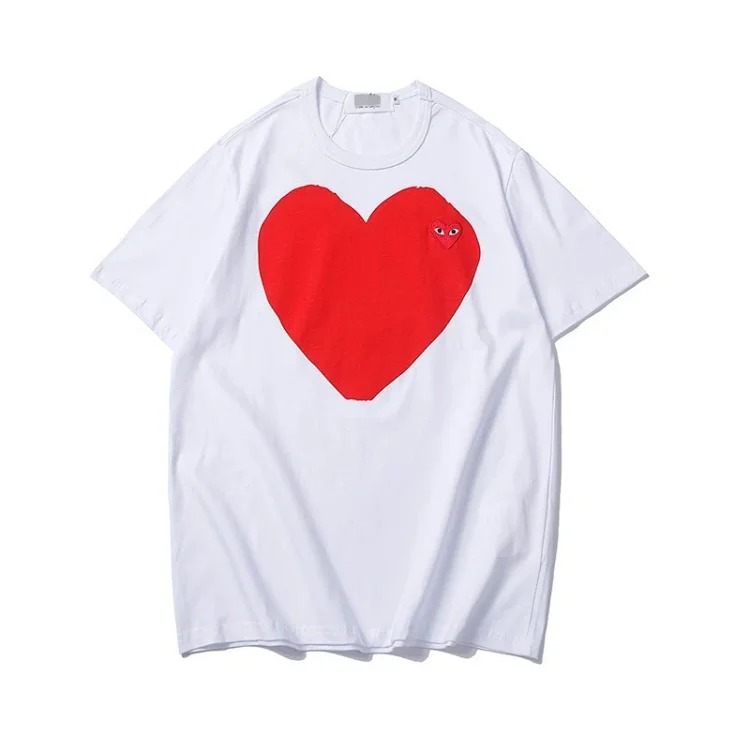 plaLove embroidered short-sleeved pure cotton red heart eyes couple T-shirt