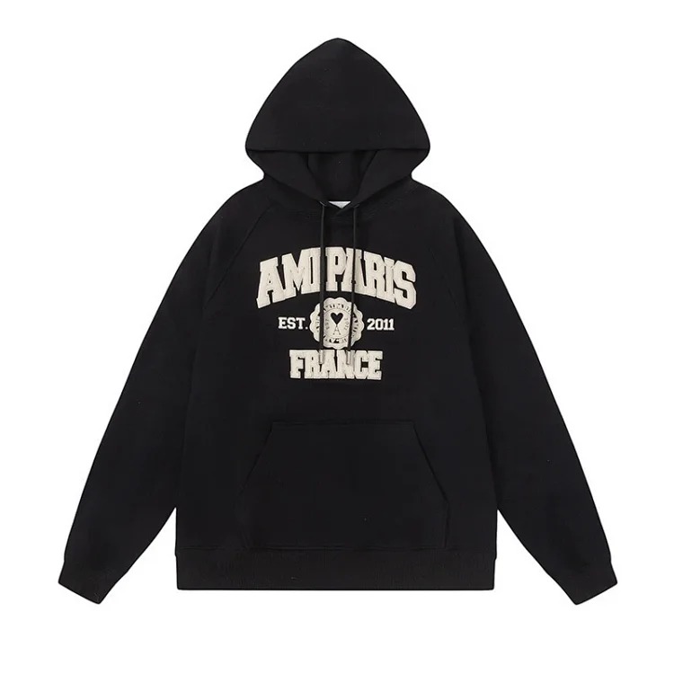 Letter love foam printed hooded sweatshirt for men and women round neck pullover sweatshirt