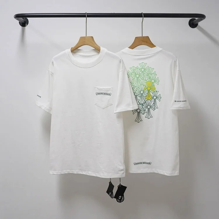 CH cross print round neck cotton men's trendy T-shirt