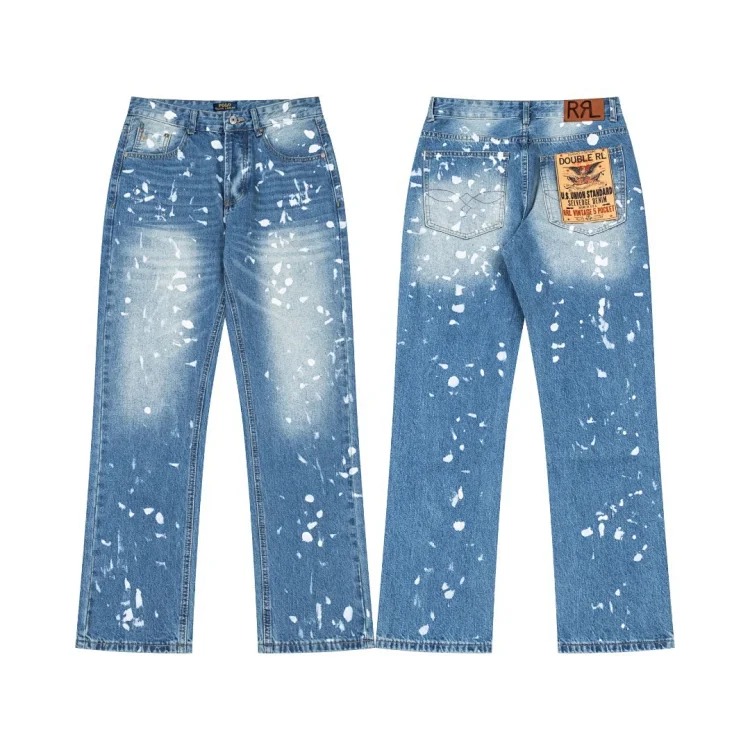 Scannable high version of Raff Ralph Lauren spring and summer new retro patch blue washed straight loose jeans couple style