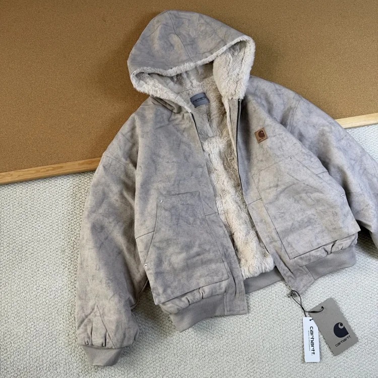 Hooded cotton jacket autumn and winter imitation mink fur marble thickened mountain carving jacket