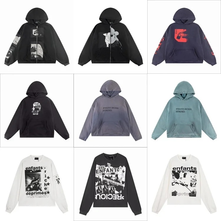 ERD Melancholy Rich Second Generation Washed and Distressed Letter Printed Hooded Sweatshirt