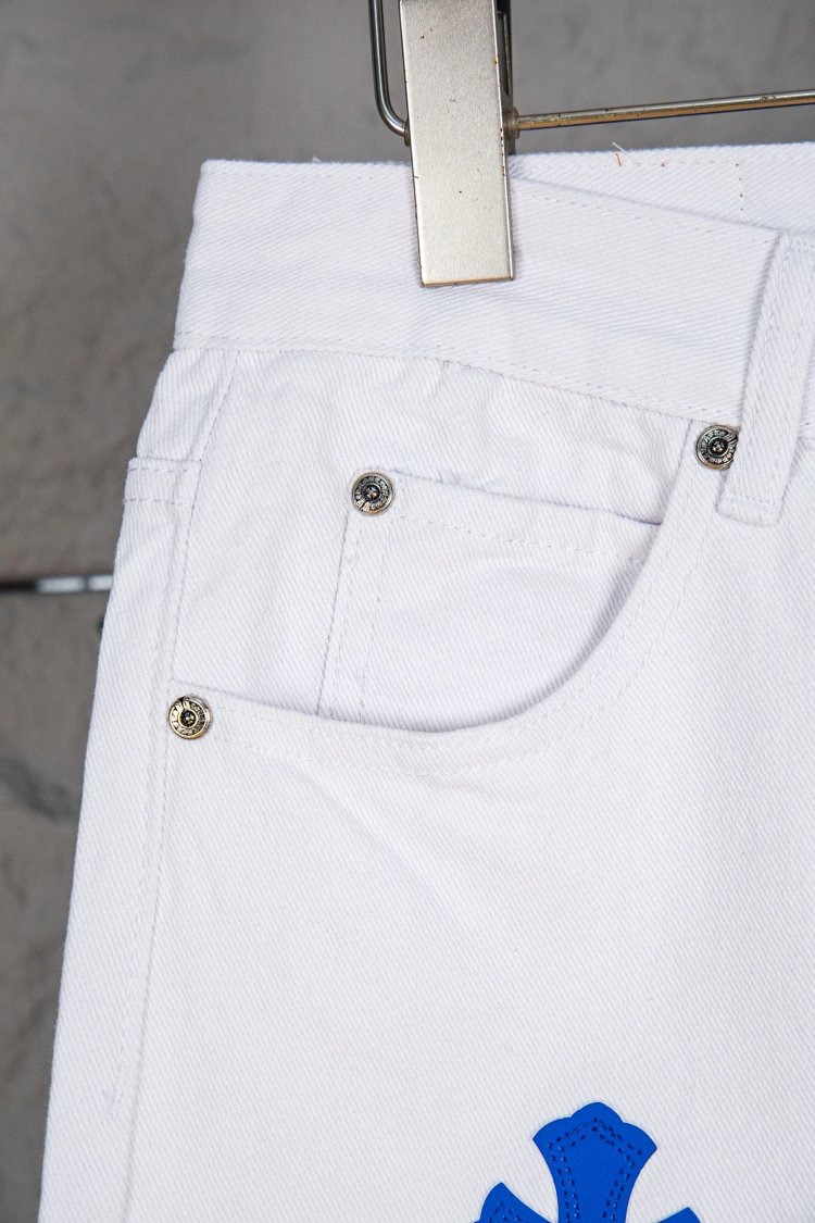 Chrome Hearts Cross White Blue Label Leather Jeans Pants