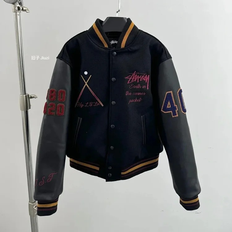 Stussy 40th Anniversary New York Limited Black Eight Baseball First Layer Cowhide Black Eight Baseball Suit