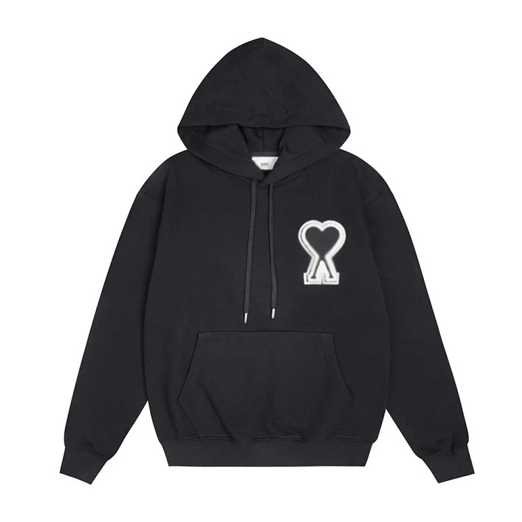 Sweatshirt autumn and winter new long-sleeved hooded unisex small love flat embroidered hoodie
