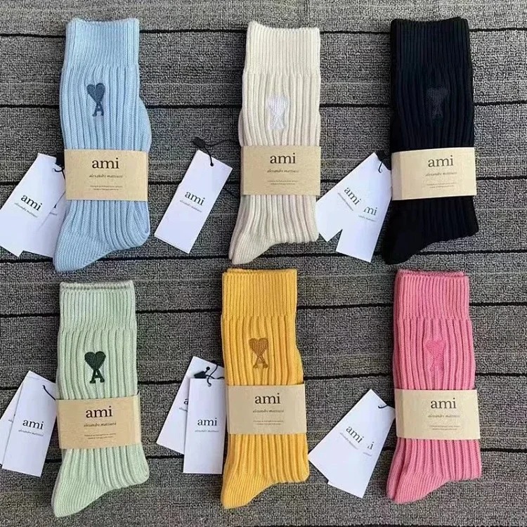 Love Solid Color Japanese Thick Line Long Socks for in Mid-calf Socks Trendy