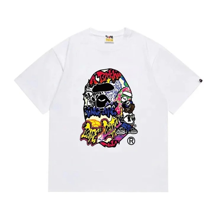 Ape head little monkey camouflage men's and women's short-sleeved round neck T-shirt for men