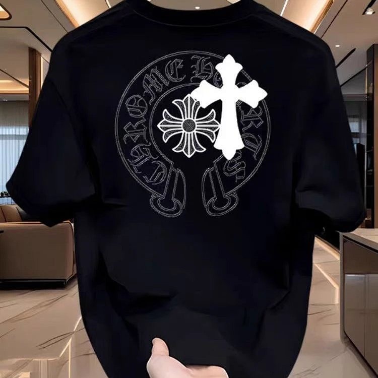 Chrome Hearts Cross Sanskrit Light Luxury Short Sleeve T-shirt for , CH Short