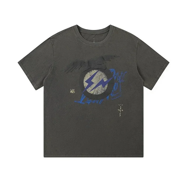 Heavyweight Travis Scott CactusJack washed eagle lightning animal print short-sleeved T-shirt tee
