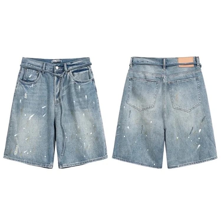 AC washed distressed hand-painted splash denim shorts